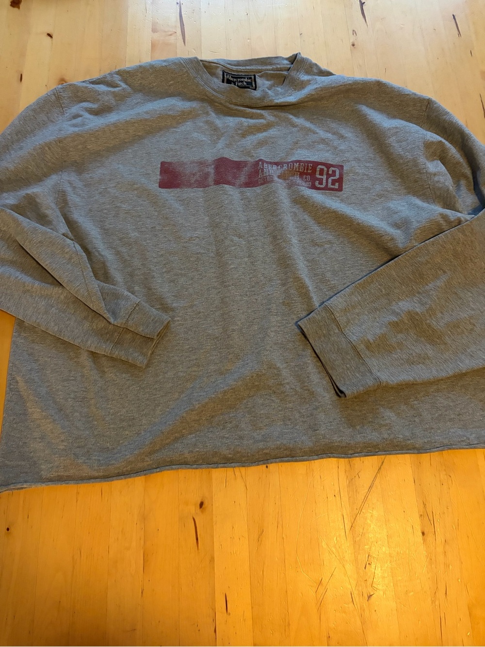 Abercrombie & Fitch Gray Long Sleeve Tee with Maroon Graphic vintage y2k